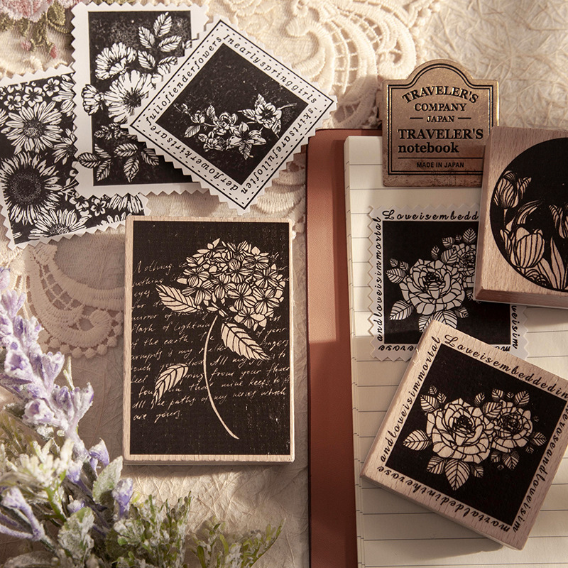 Vintage Night Summer Flowers Sea Background Stamp DIY Wooden Rubber Stamps for Card Making Scrapbooking Standard Stamp